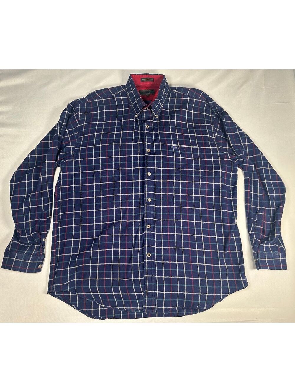 Alexander Julian Colours Men's XL Blue Plaid Button-Down Shirt 100% Cotton